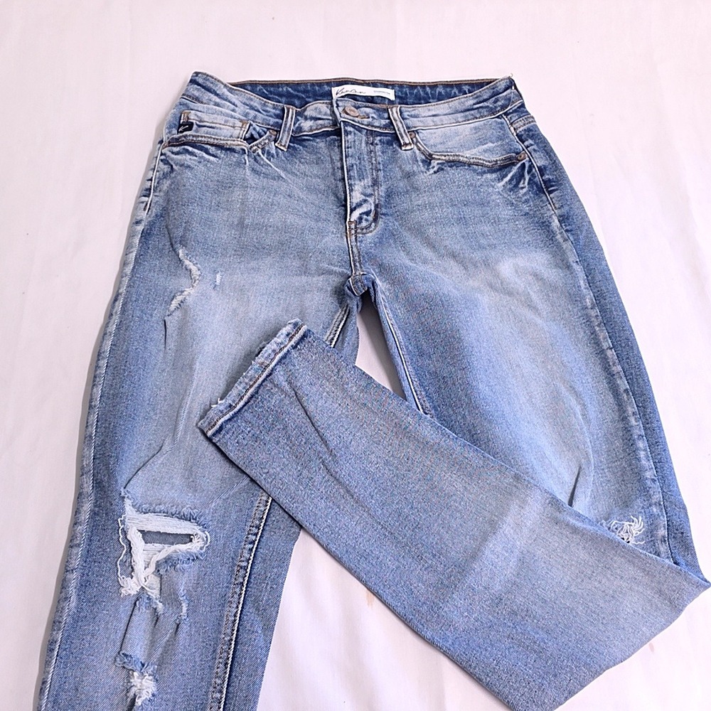 KanCan Jeans Women 25 Light Blue Distressed Skinny Shredded Knee Raw Hem 116520